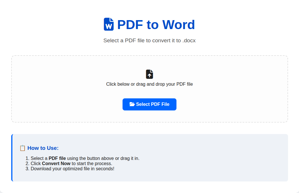 Savefaste PDF to Word converter interface